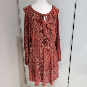Lauren Ralph Lauren Women Dress Ruffle Neck & skirt Orange Paisley Size 16 NWT